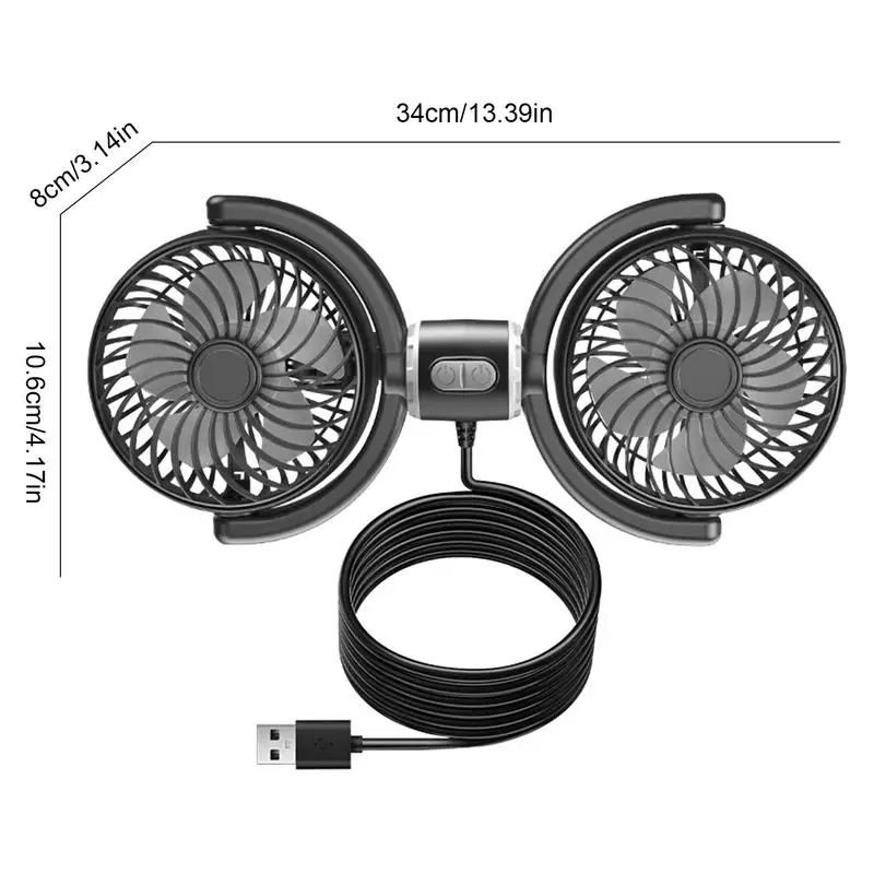 Ventilador de asiento de coche USB, ventiladores de refrigeración de doble cabezal, Enfriador de reposacabezas trasero de 3 velocidades, ventilador de asiento portátil, ventilador de aire giratorio de 270 grados