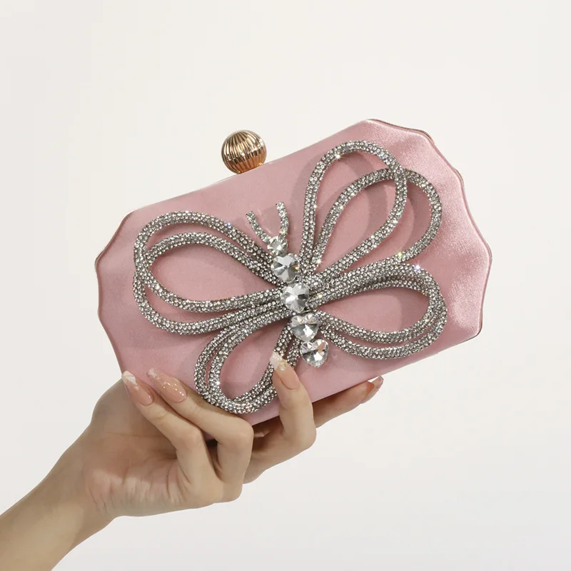 

New Rhinestone Bow Clutch Bag for Women Elegant Shoulder Purse Glamorous Party Crossbody Bag Luxury Wedding Banquet Handbag Sac