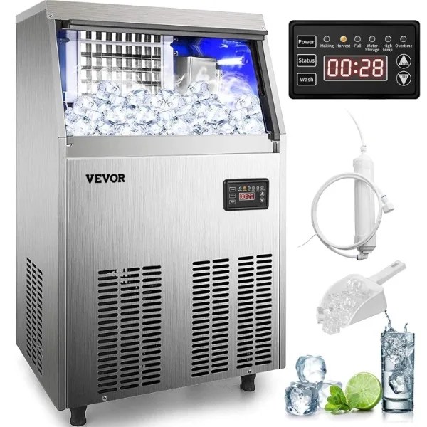 

VEVOR Commercial Ice Maker Machine, 90-100LBS/24H with 33LBS Bin Stainless Steel Automatic Operation Commercial Ice Machine