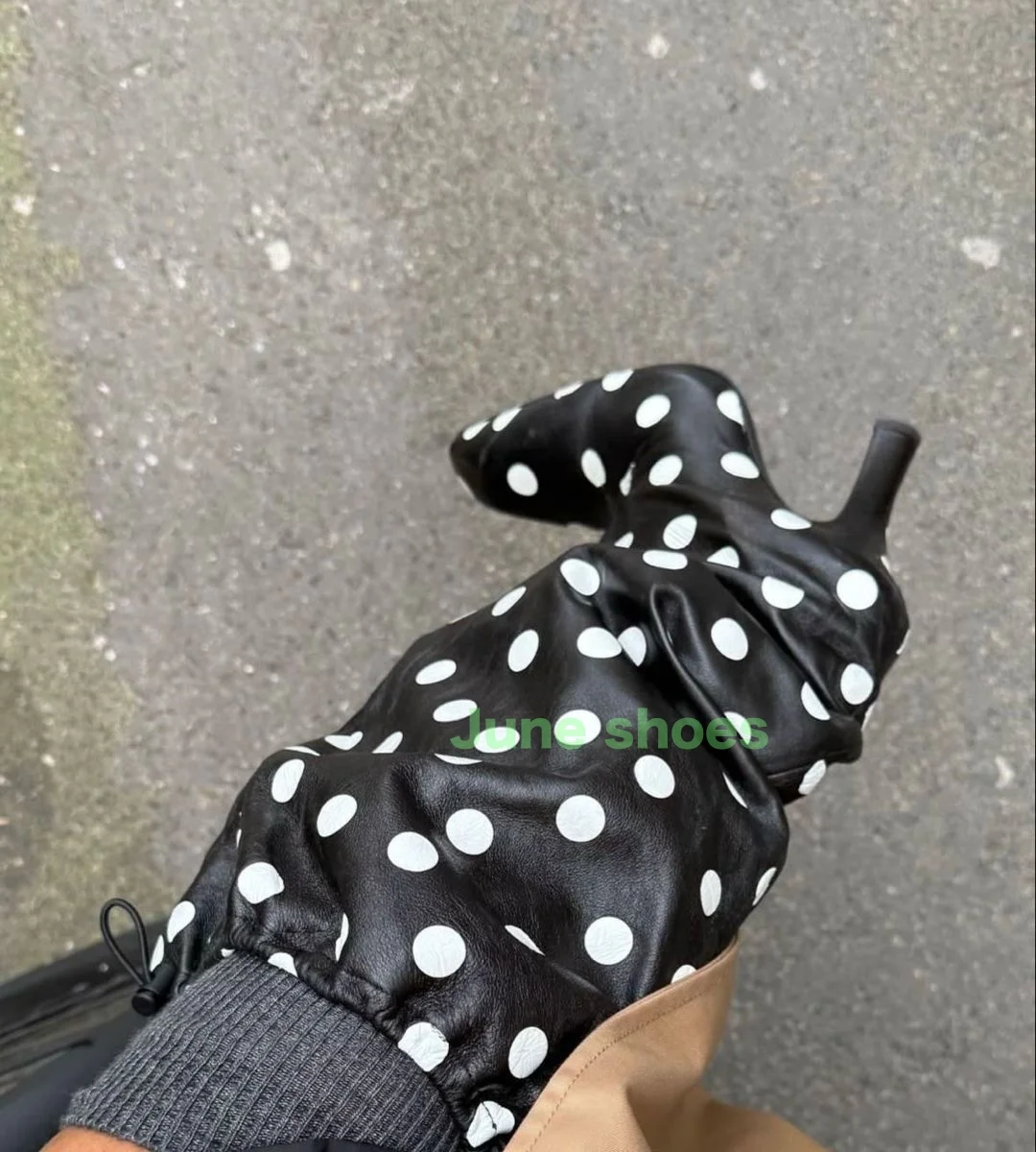 

Женские сапоги до середины икры с эластичным ремешком в горошек, осенняя обувь, черно-белые подиумные новые летние повседневные сексуальные танцевальные ботинки, размер