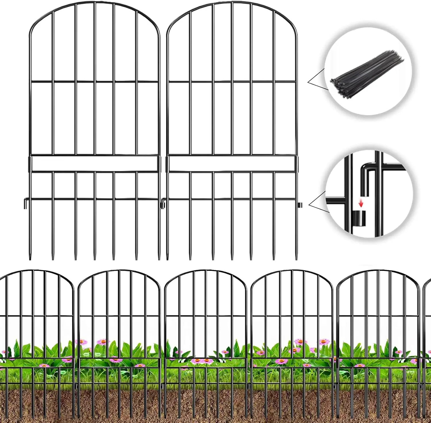 

15-Pack Rustproof Metal Garden Fence Panels, 25"H x 12"W, No-Dig Animal Barrier for Dogs Rabbits with Ground Stakes