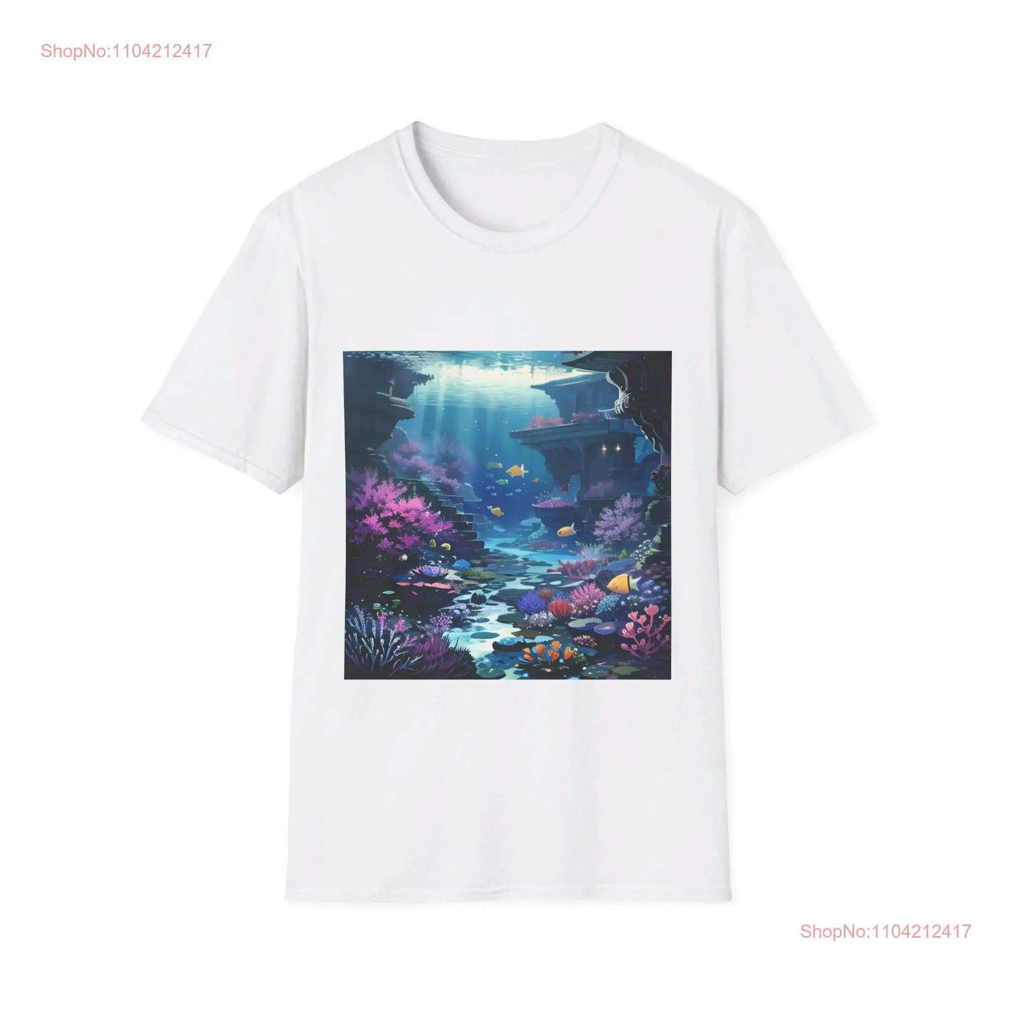 Fantasy Deep Sea Fish Seabed Mysterious Japan Blue Yellow Pink Unique Simple Softstyle T Shirt long or short sleeves