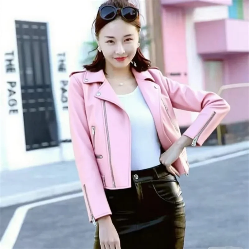 Casaco de couro de alta qualidade feminino 2025 primavera outono moda nova outerwear coreano senhoras casaco de couro da motocicleta feminino