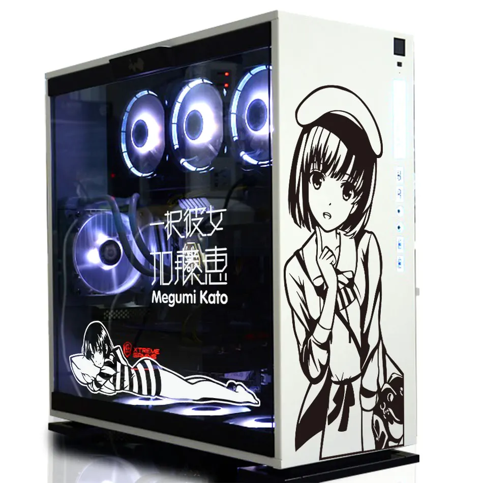 Megumi Kato Anime Stickers for PC Case,Japanese Cartoon Decor Decals for Computer Chassis,Easy Removable Hollow Out Decal