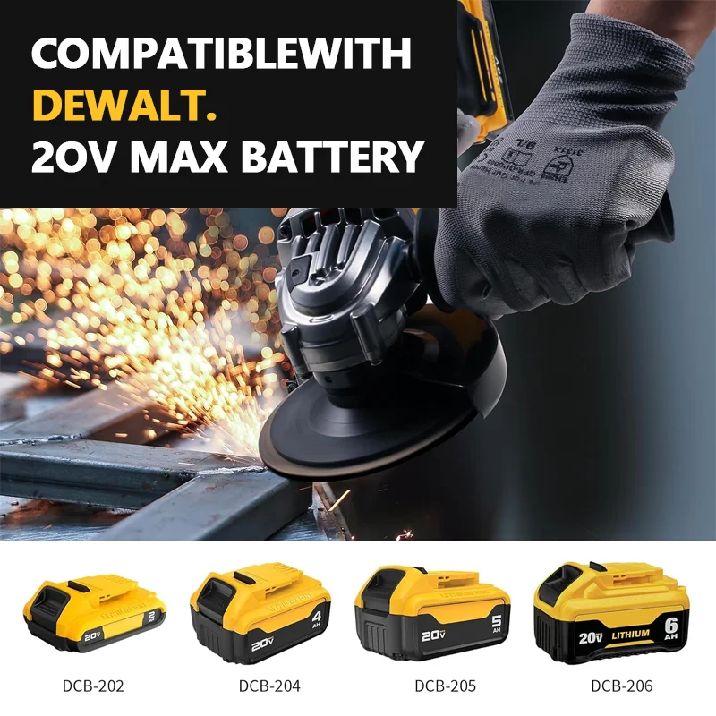 Image 7: Meuleuse d'angle électrique sans fil 125 mm, outil de polissage et de meulage électrique sans balais, compatible avec la batterie Dewalt 20V.