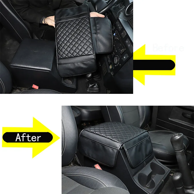 

1piece set leather black For Land Rover Defender 90 110 2004-2018 car center console armrest box cover modification accessories