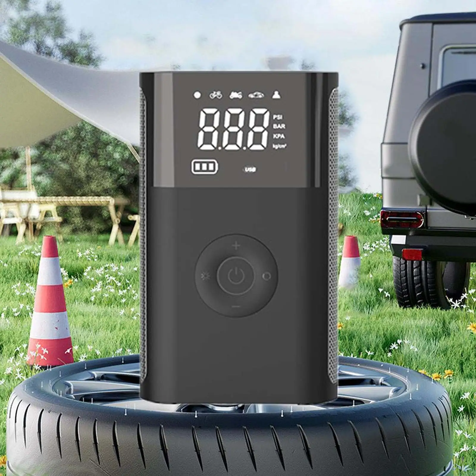 Electric Air Compressor Pump with LED SOS Light Fast Inflation for Portable Car Motorcycle Bicycle