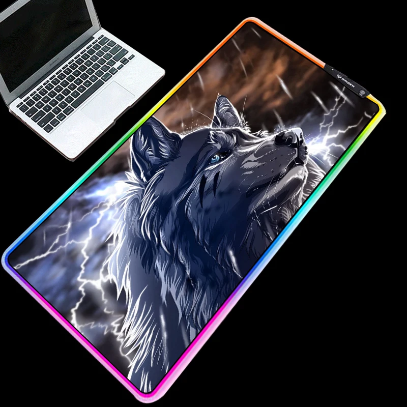 

Mairuige Large Size RGB Mouse Pad Cold Light LED Discoloration USB Charging Weather Rain Wolf King Dongman Computer Desk Mat