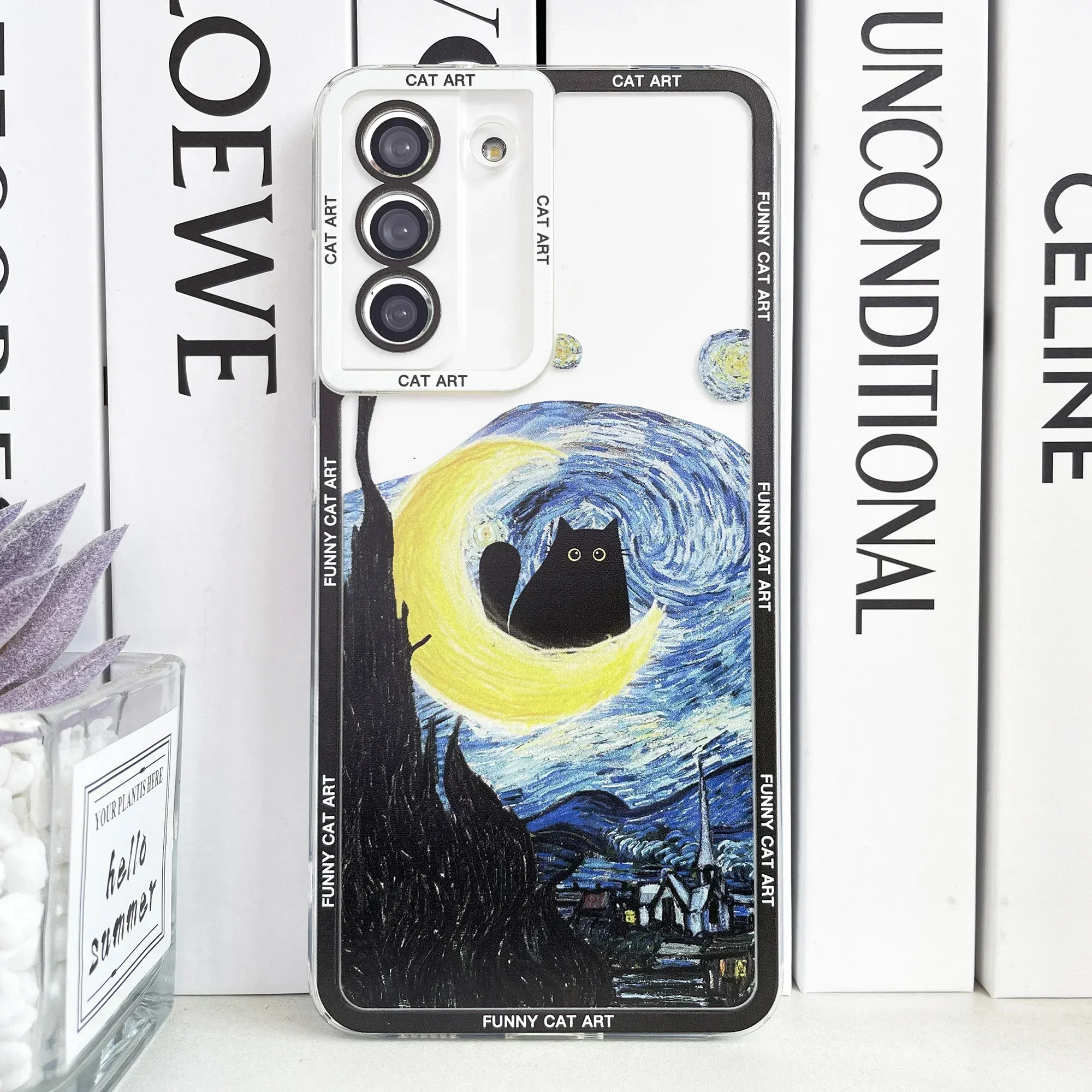 Śmieszne Cat Art Cat etui Samsung Galaxy S20 Plus S21 FE S22 S23 Ultra A53 A52 A54 S24 Claude monetka Van Gogh lilie wodne irysy