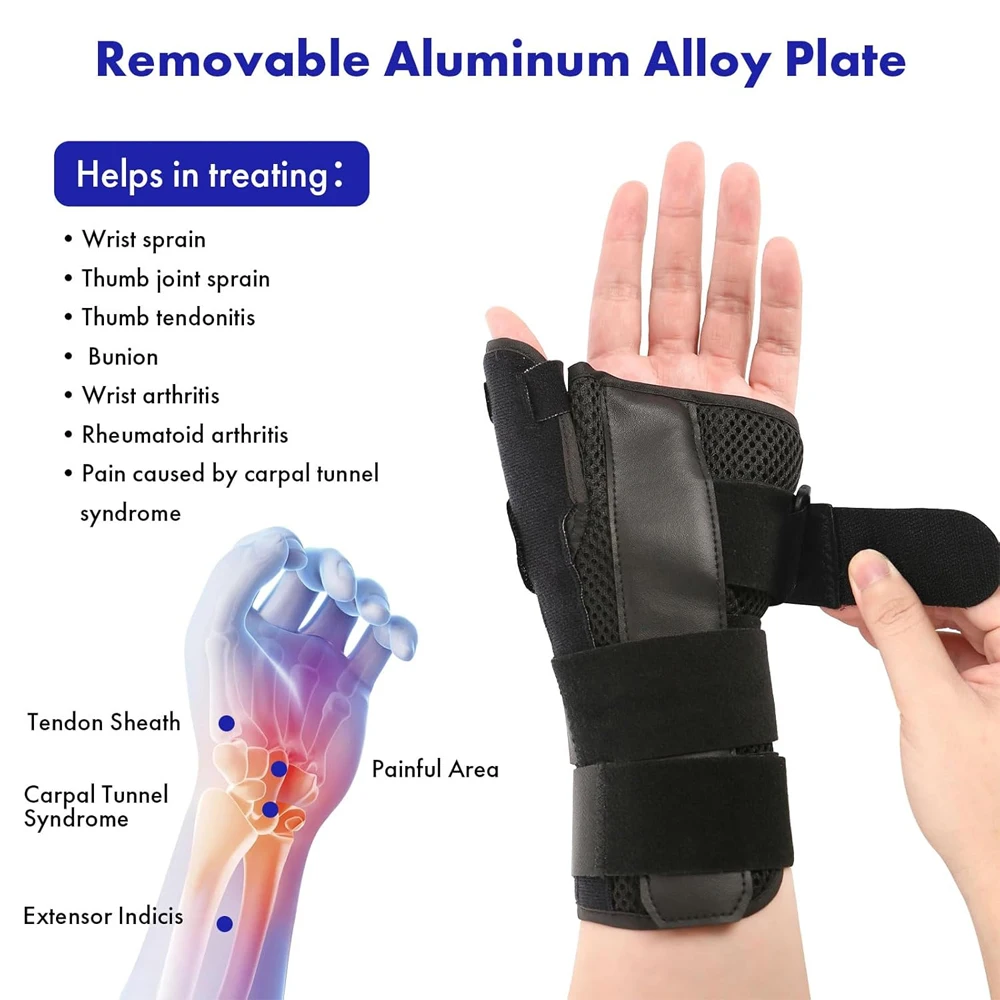 1 Stück Karpaltunnel-Handgelenkstütze mit Daumenstütze, verstellbare Nacht-Daumen-Spica-Schiene Hand, Handgelenkschutz-Stabilisator für Arthritis – Detail 7