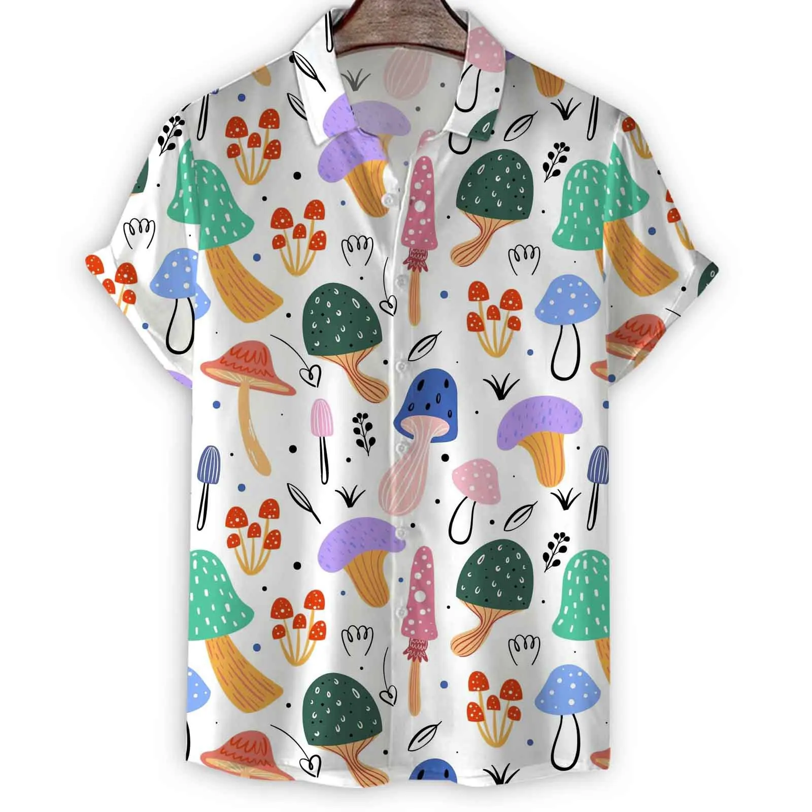 Fashion Mushroom Hawaiian Shirts for Men Women Novelty Button Down Short Sleeve Shirt  3D Print Holiday Summer Funny Tops