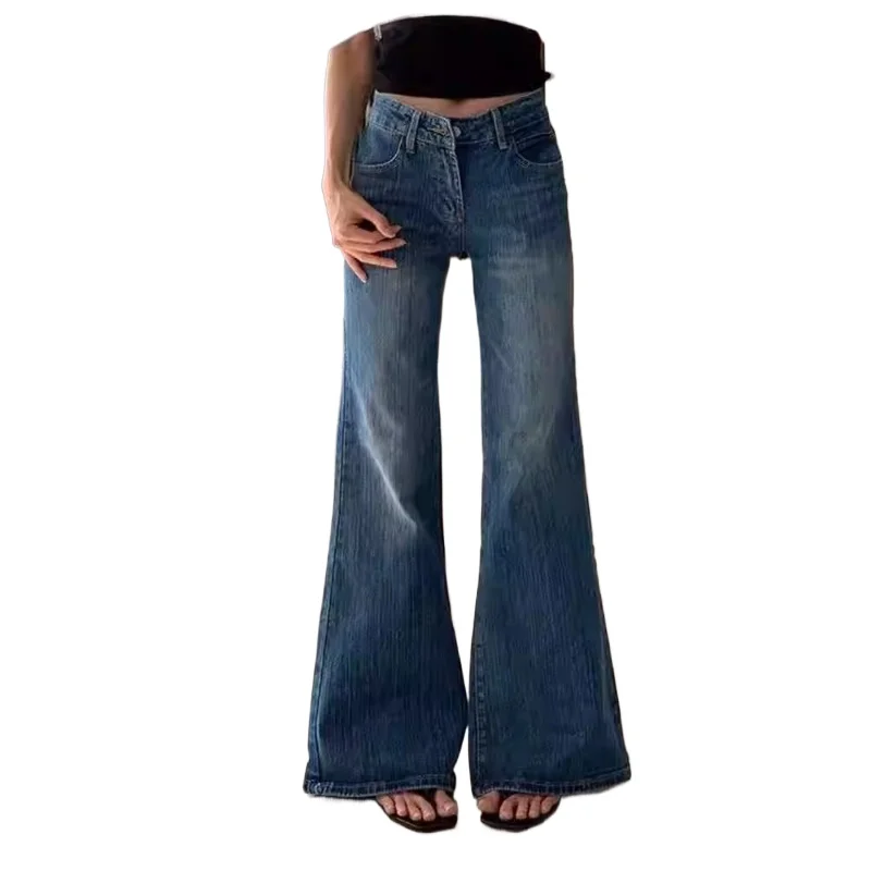 

High Waist Casual Retro Hot Girl Bamboo Section Slightly Flared Jeans Women's Autumn New Low Waist Draped Floor-length Pants