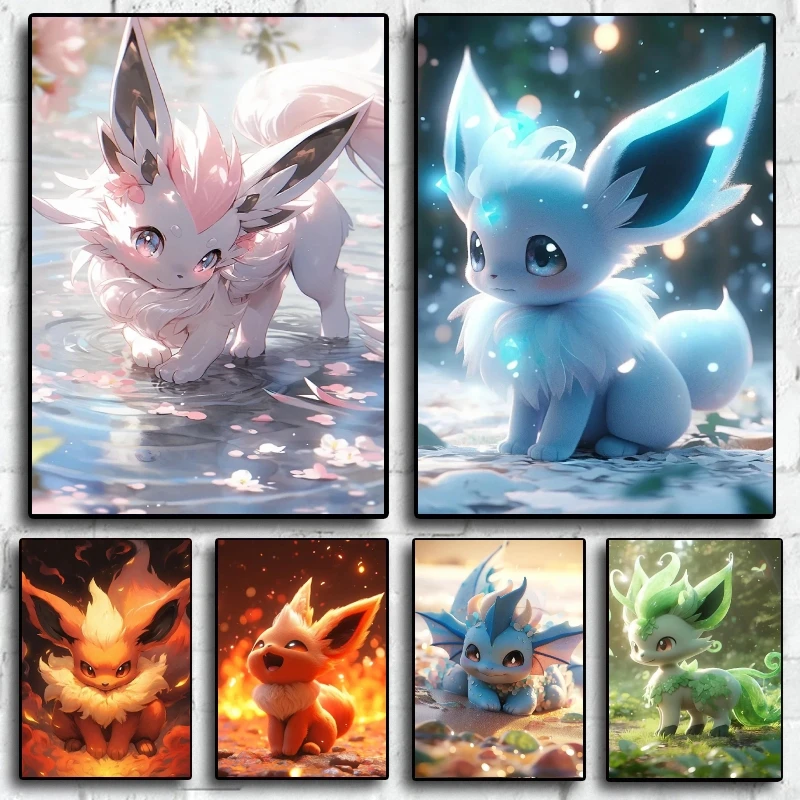 

Canvas Artwork Painting Pokemon Eevee Christmas Gifts Cartoon Character Picture Wall Decoration Living Room Comics Pictures