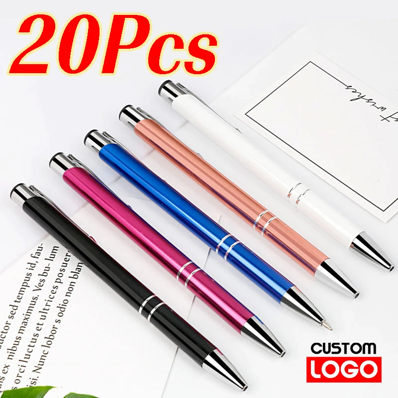 

20 шт., ручка с логотипом на заказ, лазерная гравировка имени, металлическая шариковая ручка, персонализированная рекламная ручка, подарок учителю, офисные принадлежности