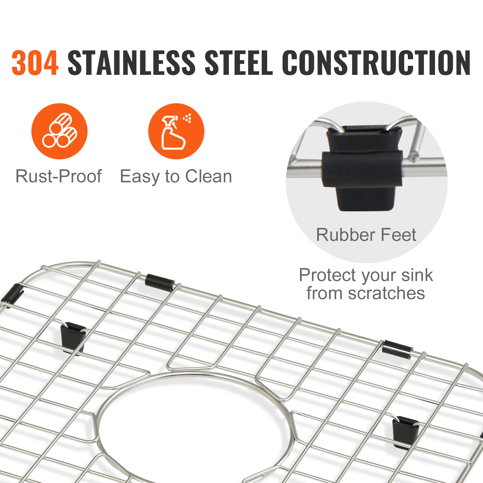 VEVOR 2PCS Sink Protector Grid Centered Drain Sink Grates with R50 Corner Radius Universal Bowl Rack Sink Accessory For Kitchen