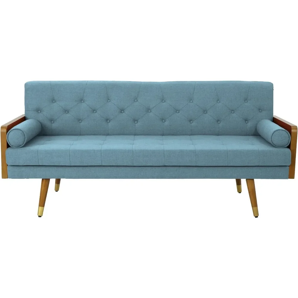 Living Room Sofas Mid Century Modern Tufted Fabric Sofa, Blue Couch Sofas