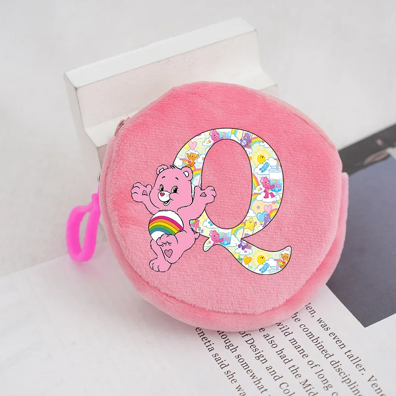 Caring Bears Round Coin Purse Anime Letter A-z Cute Keychain Wallet Bag Accessories Key Ring Decoration Pouch Handbag Girls Gift view 6