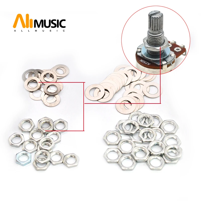 20sets M7/M8 Nut and Washer for Guitar Potentiometer Nut/Washer Set for Tone and Volume Pot Guitar Parts