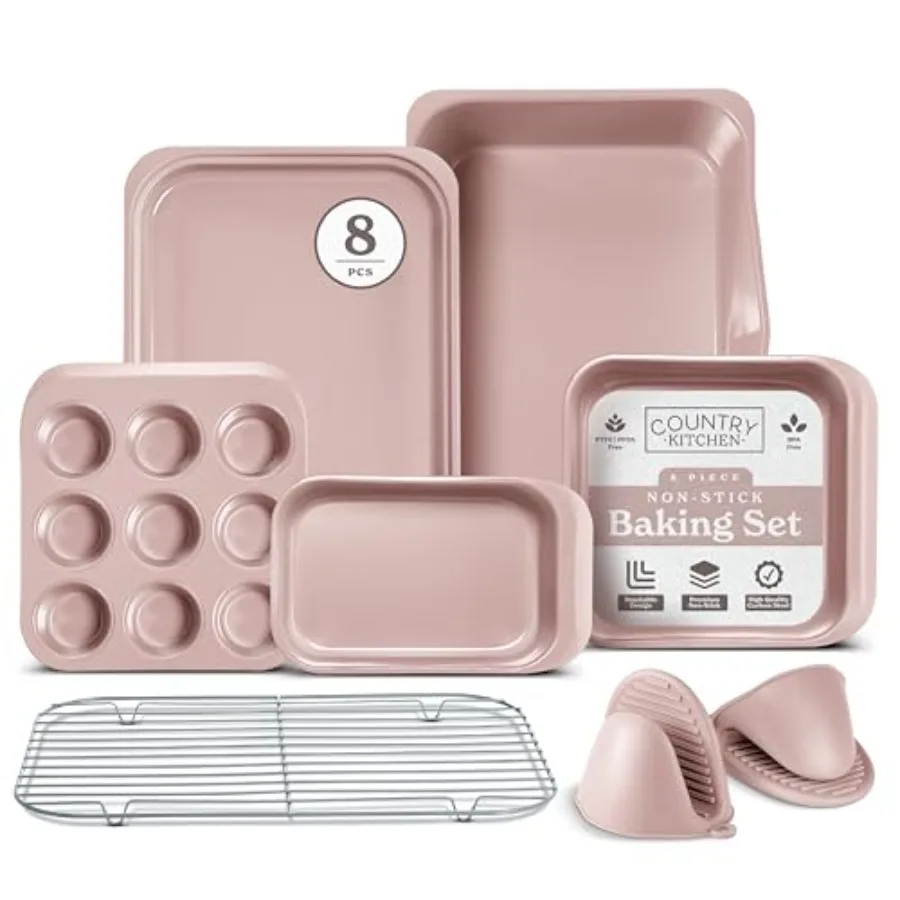 

Nonstick Stackable Bakeware Set - Deluxe Heavy Duty, Durable, Easy Release Baking Set, 8 Pcs