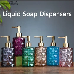 330ml Manual Soap Dispenser Transparent Glass Hand Sanitizer Bottle Container Vacuum Bottle Bathroom Flower Shape Dispenser Set