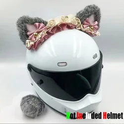 Motorcycle Electric Helmet Decorations Anime Lolita Cute Plush Cat Ears Lace Motorbike Helmet Accessorie Sticker Cosplay Styling