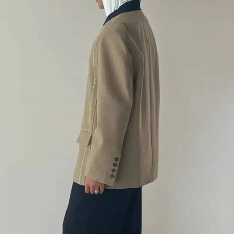 Chaqueta Blazer de Diseño Vintage BJTZ para Mujer, Primavera-Otoño 2025, Nueva, Holgada, Versátil, para Oficina, Abrigo Femenino