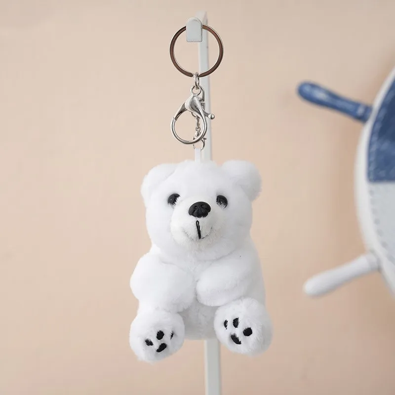 Bonito urso branco boneca de pelúcia brinquedo chaveiro pingente dos desenhos animados animal gordo neve urso polar carro chaveiro saco pingente amantes presentes femininos