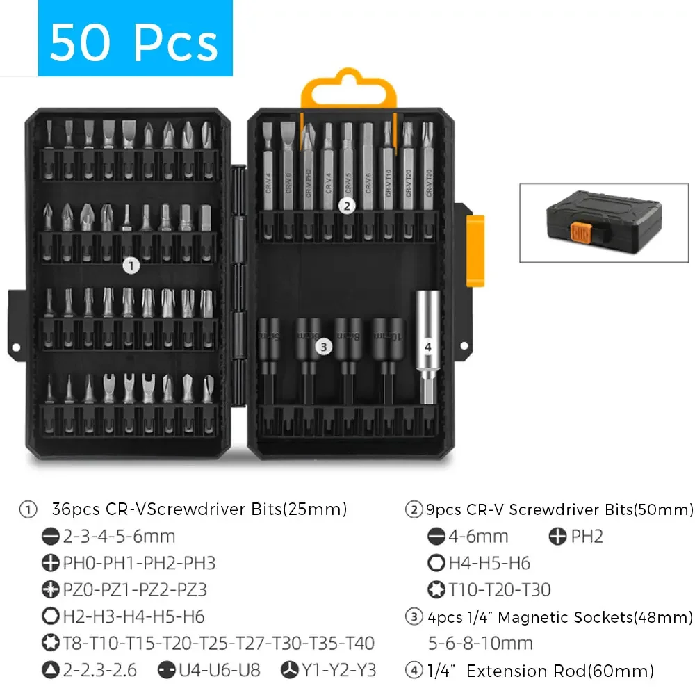 Prodrill CRV/S2 Screwdriver Bit Set 19-54 Pcs Slotted Cross Triangular Special-shaped Screwdriver Twists Bit Sockets