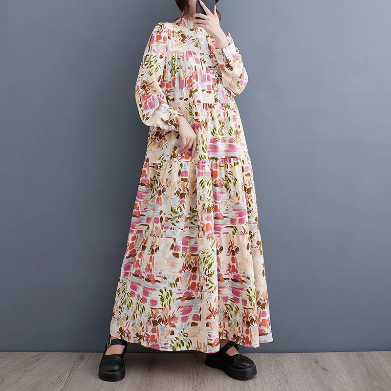 Frühling 2022, locker, lässig, erschwinglich, bedruckt, Dr. Künstlerischer langer Rock, koreanischer Stil, Frühling, Herbst, Polyesterfaser, A-Linie, Dr