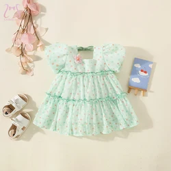 Summer New Baby Girl Polka Dot Dresses Flower Puff Sleeve Fashion Toddler Children's Clothes Breathable 0 To 3 Years Old Kids