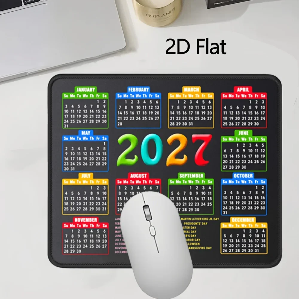 Mouse Pad,2027 Calendar Black,Stitched Edge| Non-Slip Rubber Base, for Computer Laptop,11.81X9.84Inches, Kawaii Desk Accessories