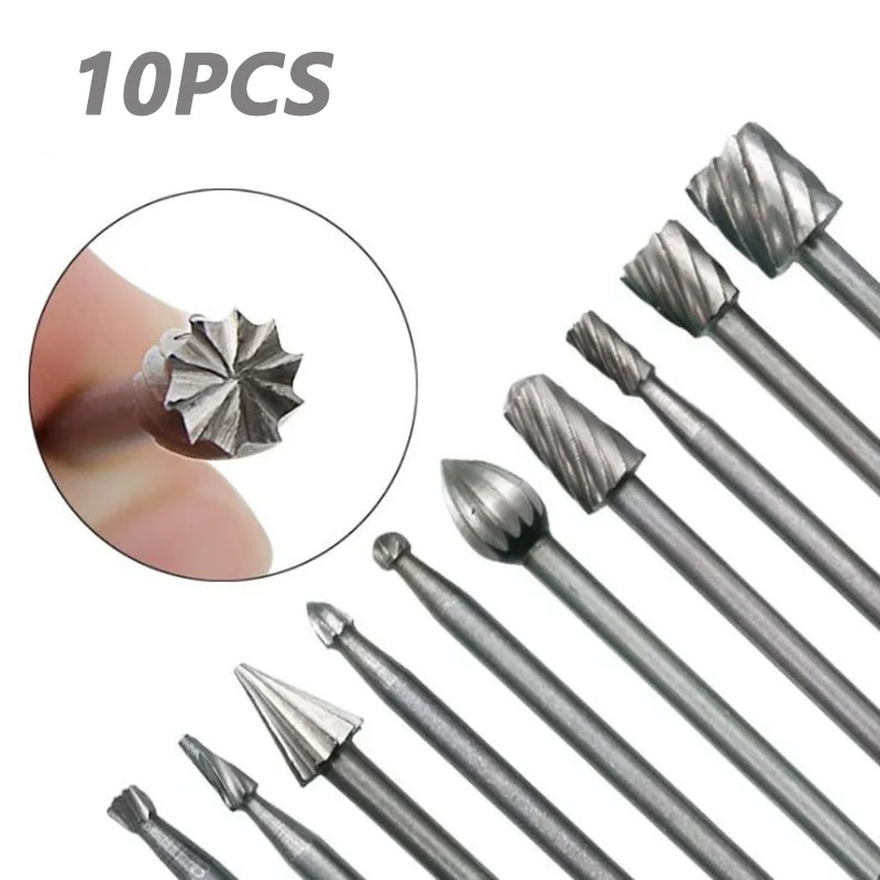 1set Wood Milling Cutters HSS Engraver Metal Cutters High Hardness Routing Cutter Router Bit Kit 1/8\' Shank Wood Carving Rasp