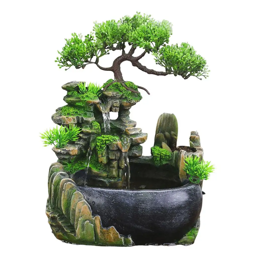 Small Rockery Indoor Fountain Waterfall Tabletop Greenery Scene Humidifier Statue for Living Room Feng Shui Decoration