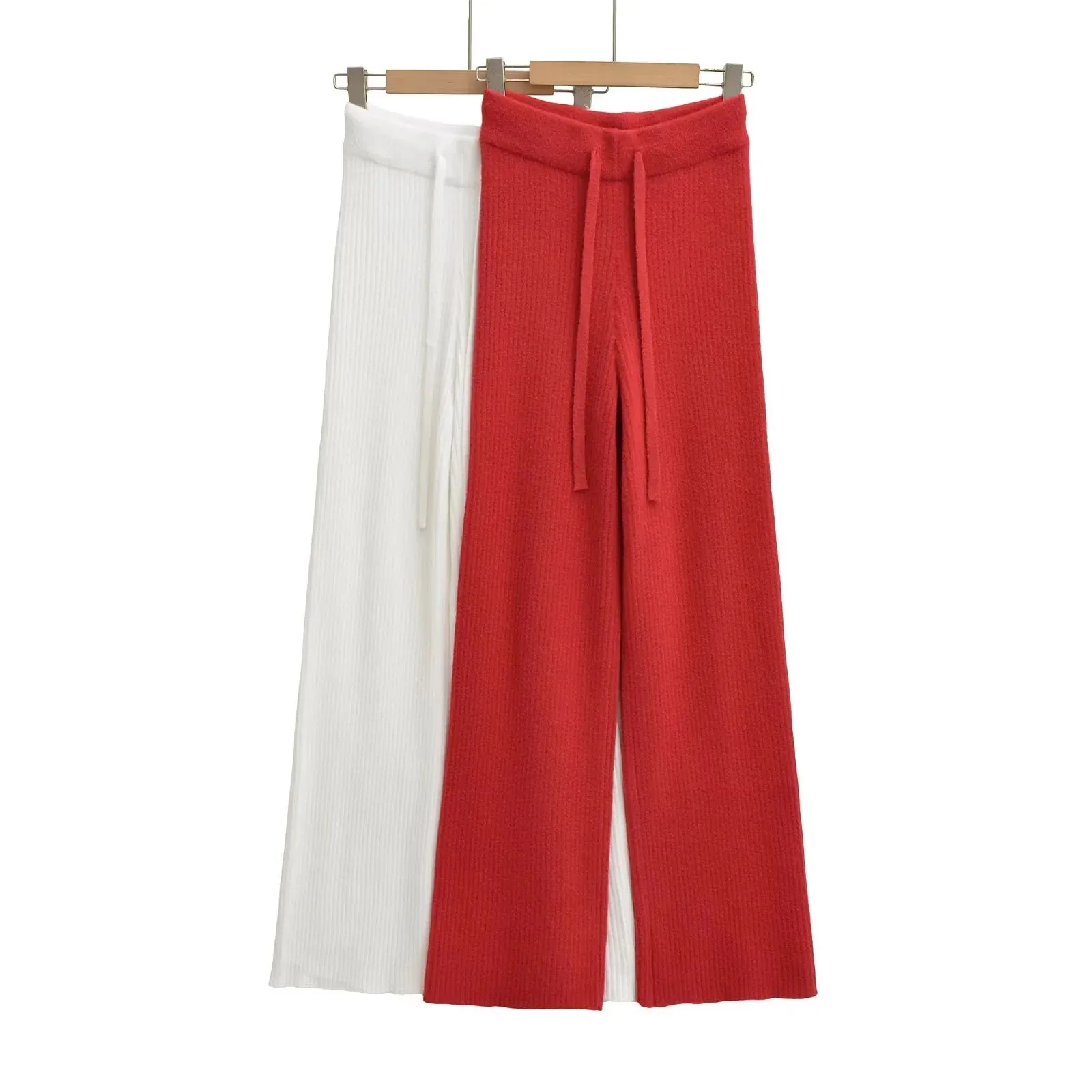 Elegant Fashion Wool Wide-Leg Pants For Women Autumn And Winter High-Waist Draped Cloud Pants Knitted Pants Floor-Length QWXD