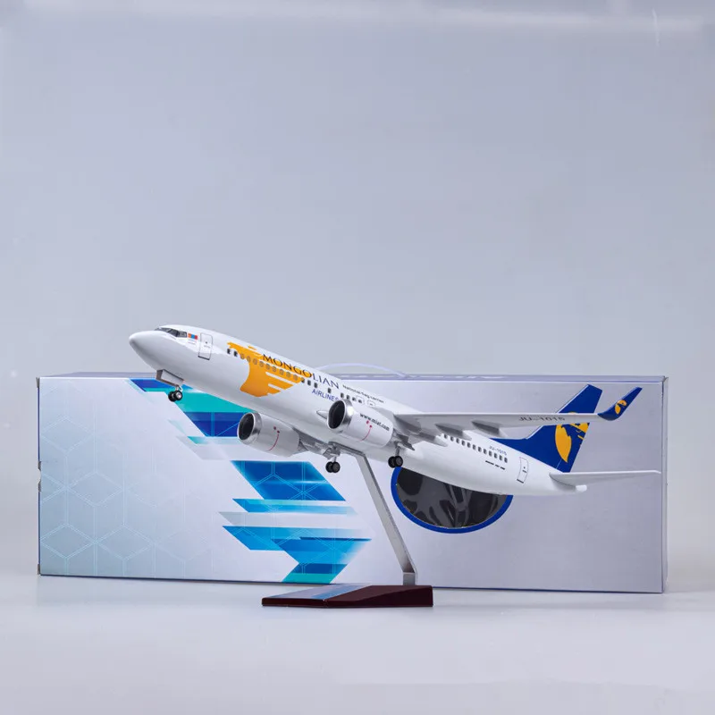 1:85 Scale 47CM Diecast Model Mongolian Airlines Boeing 737 Resin Airplane Airbus With Light Toys Plane Collection Display Gifts