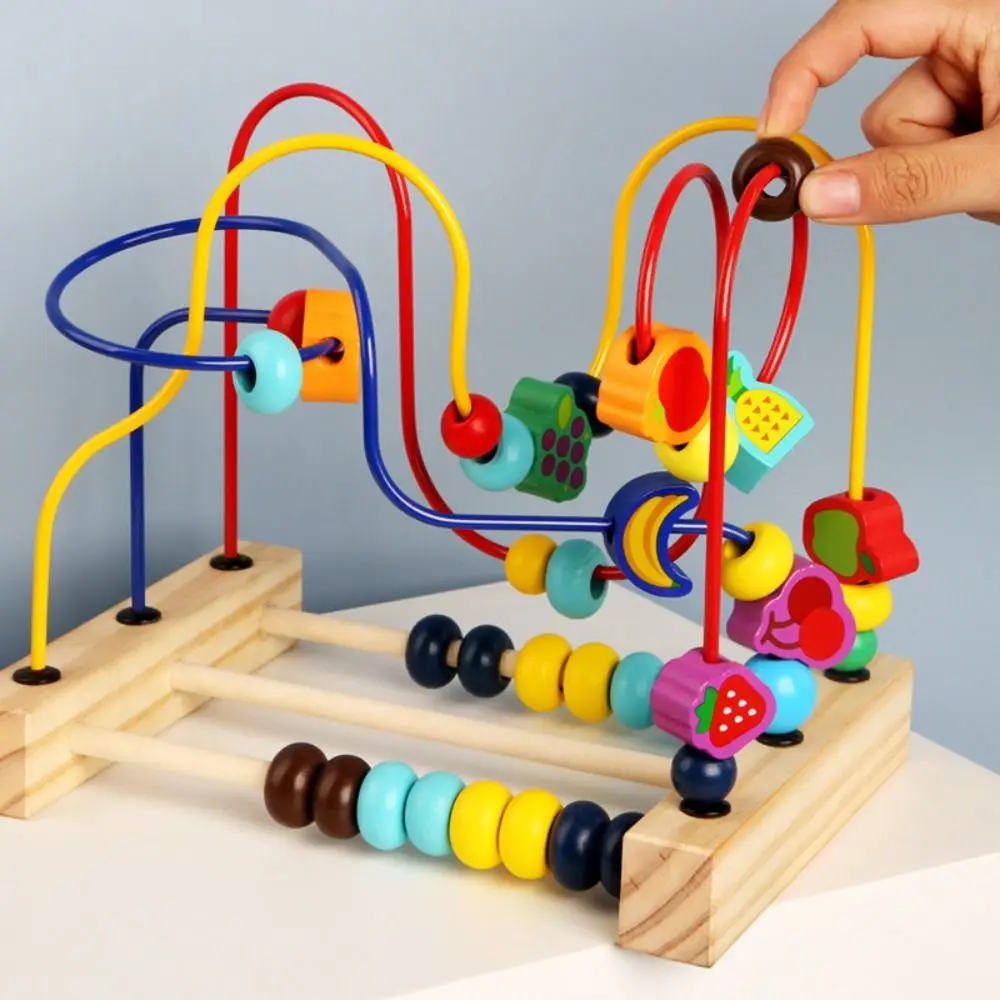 Colorful Animals Wooden Toys Math Puzzle Wooden Beads Early Education Toys Shapes Circle Counting Learning Educational Toys