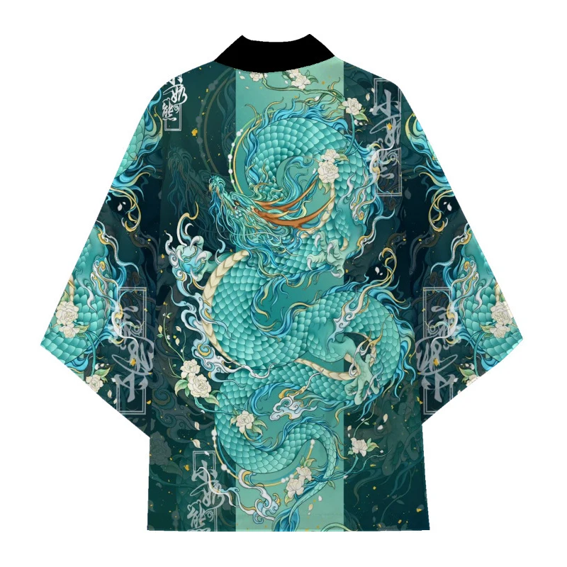 سترة الساموراي اليابانية التقليدية للنساء كيمونو أنيمي التنين جرافيك مطبوعة سترة عصرية تريند هاراجوكو نمط كوبالاي هاوري