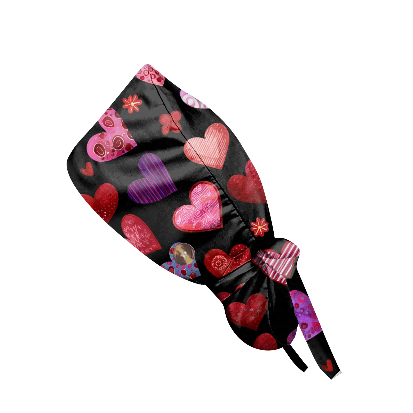 Pure Cotton Surgical Cap Long Hair Style Nurse Hat Workwear Head Cover Heart Finish for Female Healthcare Professional