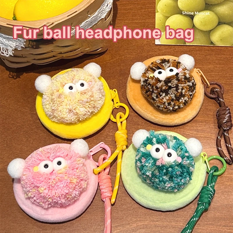 Creative Cute Fur Ball Coin Purse Cartoon Plush Doll Earphone Bag Key Pendant Backpack Hanging Decoration Couple Gifts