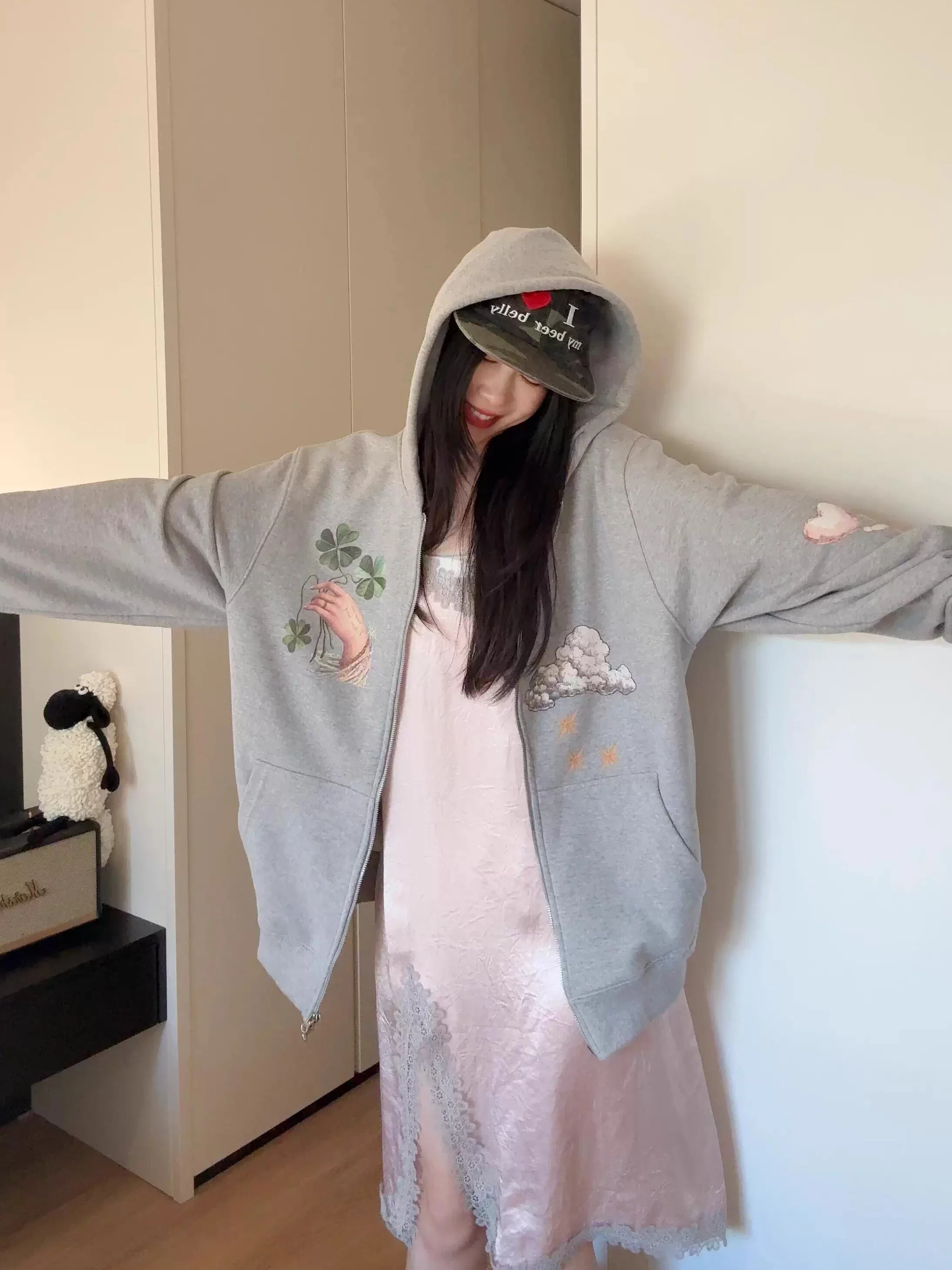 

East Today Hot Angel Print Casual Loose Cotton Hoodie Jaet Women's Faion Comfortable Breathable Spring Autumn Top