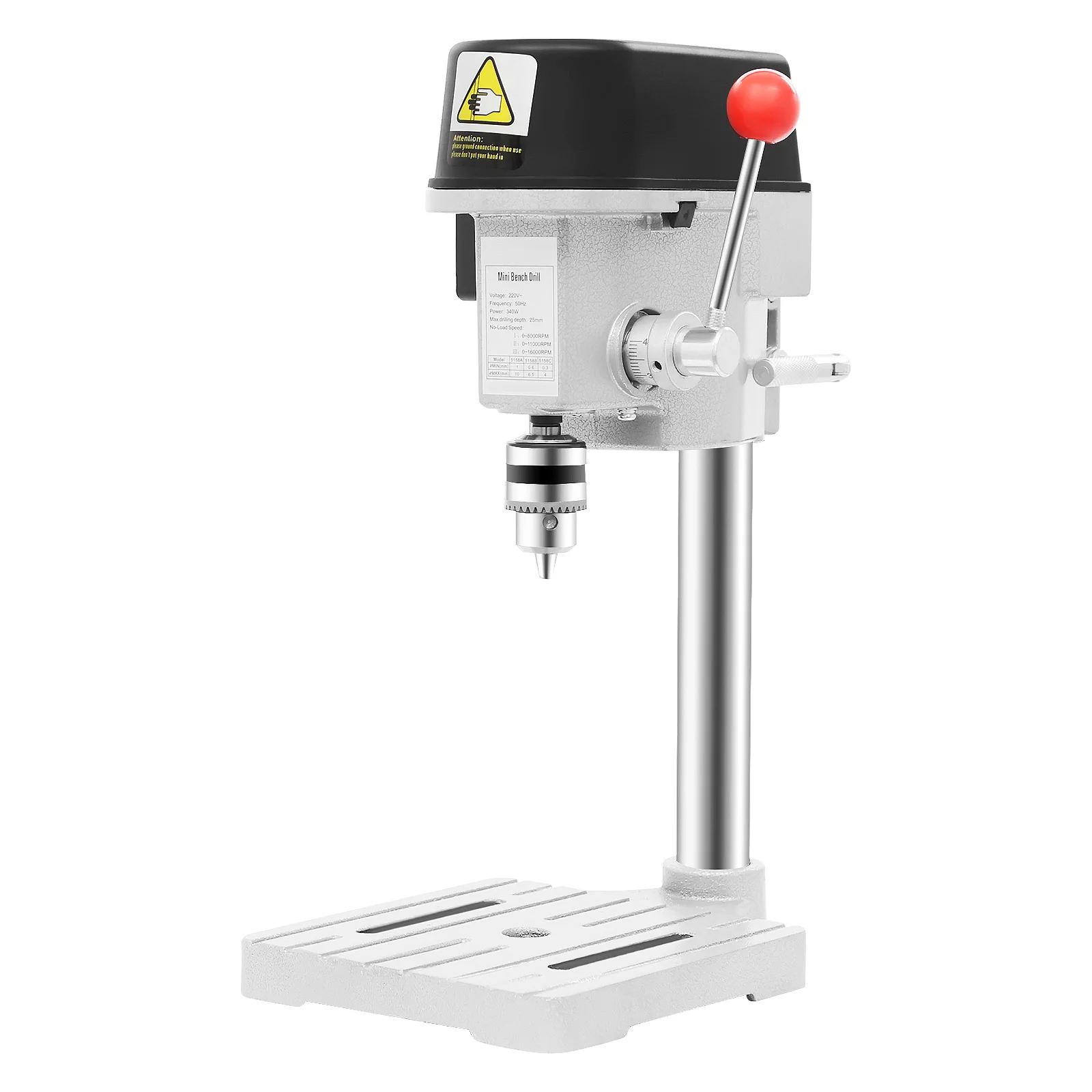 

340W Mini Bench Drill Press, 5158A Corded Table Drill, Portable Bench Drilling tool， roller speed control,110/220v