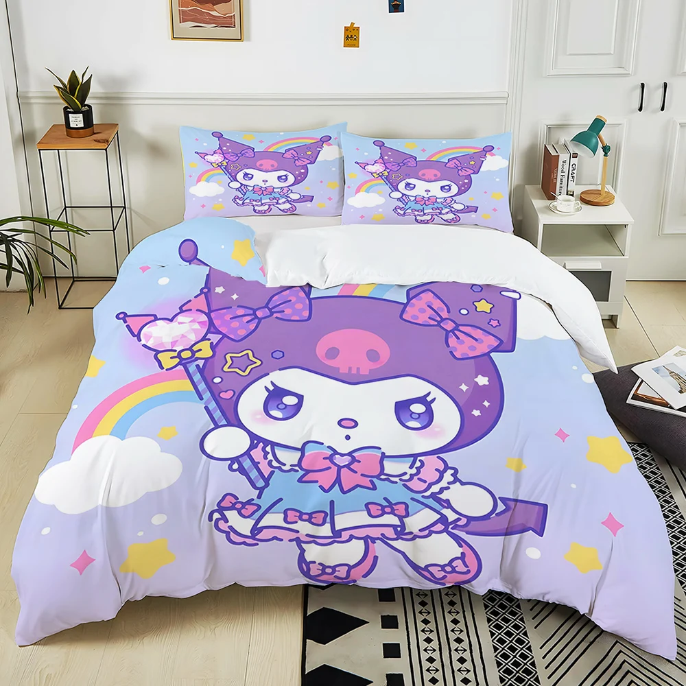 Sanrio Kuromi Universal Bedding Sets Cute Comforter Cover Bed Cover Duvet Cover Pillow Case 2-3 Pieces Sets Kids Adult Size