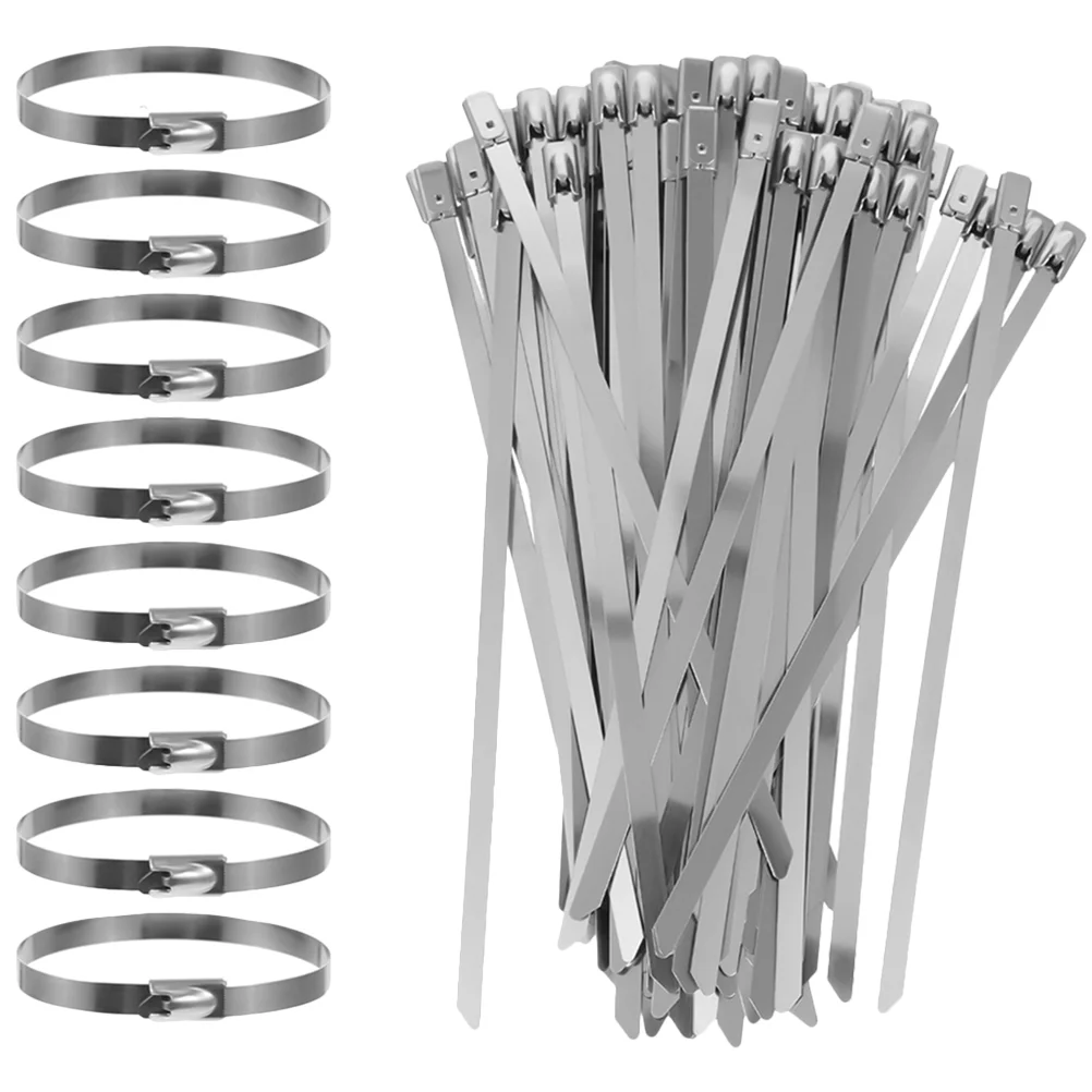 100 Pcs Stainless Steel Cable Tie Zip Cord Ties Metal Wire Reusable Belt Heavy Duty