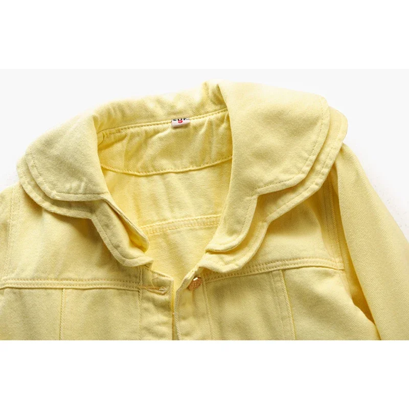 Fashion Yellow Big Pocket Denim Jacket Women Loose Short Cowboy Outerwear Double Layer Collar Long Sleeve Jeans Jacket Female