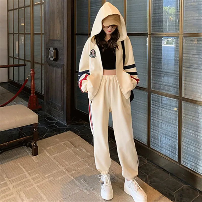 Hoodies with Zipper Hooded Tops Pants 2 Piece Set Full Zip Up Y2k Vintage Sport Female Clothes Aesthetic E Sweatshirts for Women