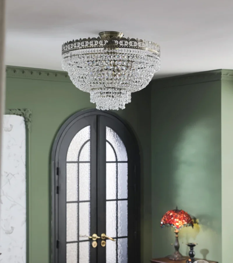 French Crystal Main Light, American Retro Warm and Romantic Bedroom