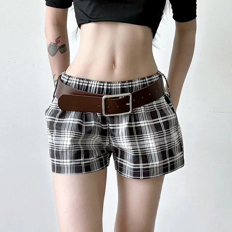 

Round Neck Solid Color Loose Sweater Retro Brown Basic Belt Elastic Low Waist