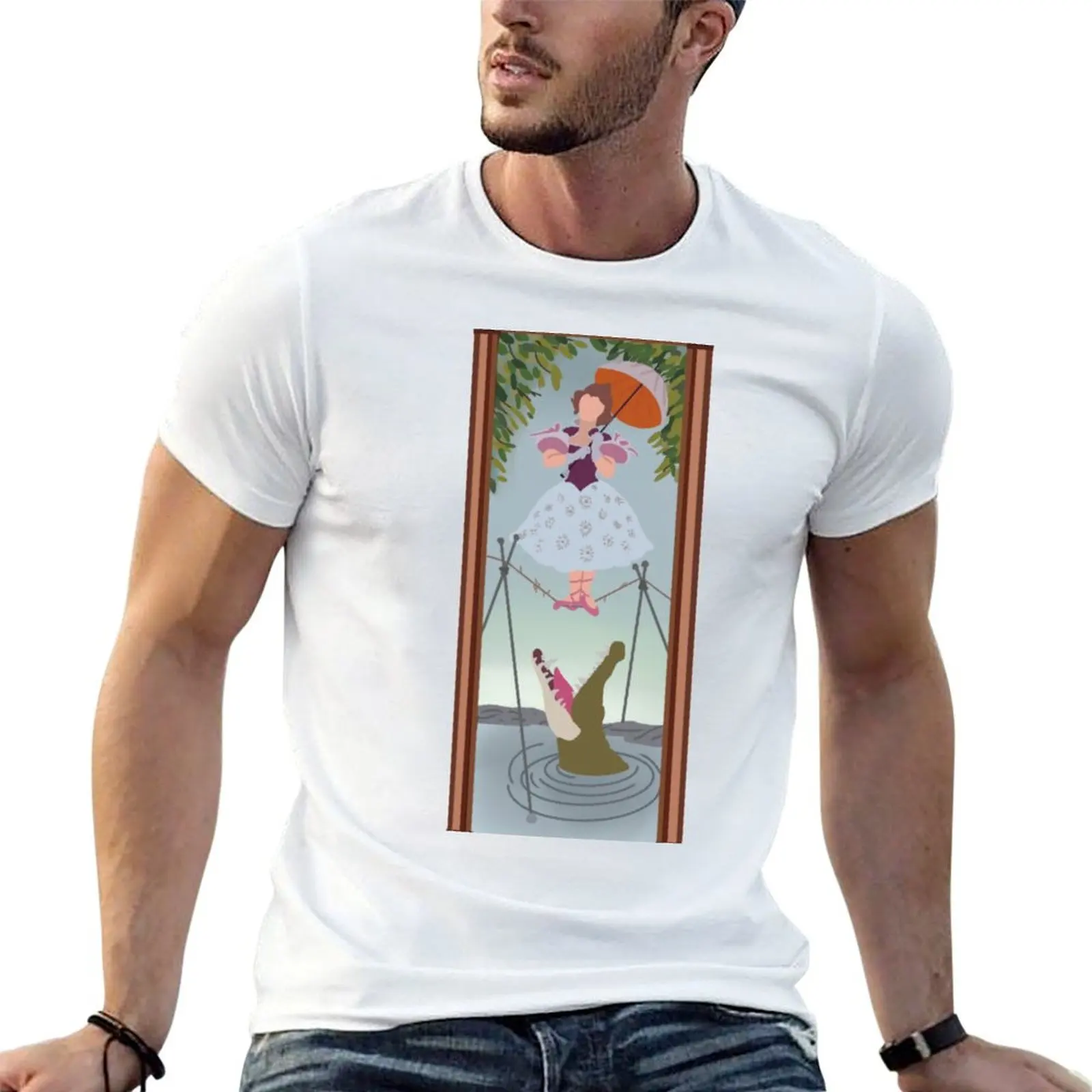 

Minimalist Tight Rope Picture Haunted Mansion T-Shirt t shirt man cotton anime t shirts for man T-Shirt