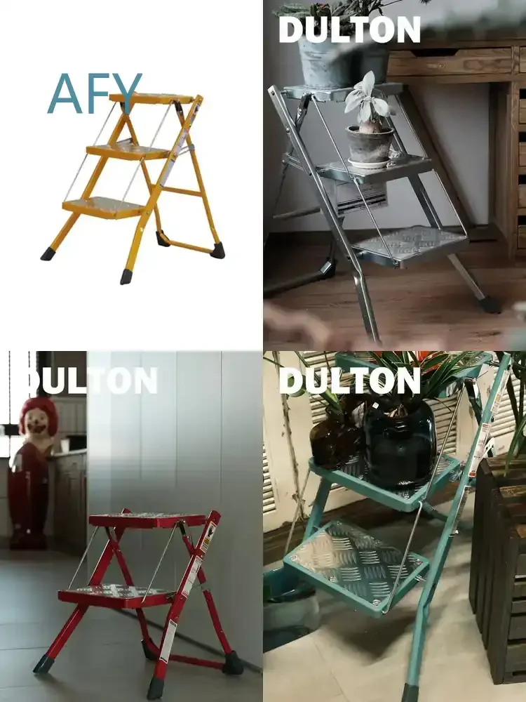 Metal Ladder for Industrial Style Home Use Folding Multi Functional 3 Tier Double Deck Storage Ladder for Warehouse and