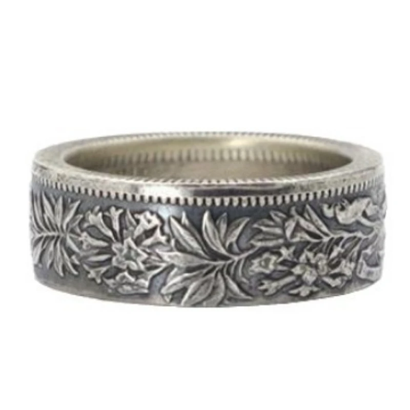Swiss 2 Francais Coin Ring for Men,Vintage Silver Color Snowy Star Coin Finger Ring,Trendy Switzerland Coin Jewelry